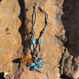 Silver and Turquoise Dragonfly Necklace